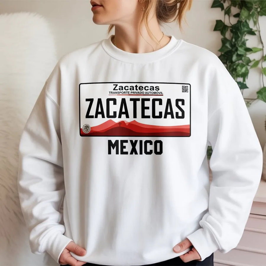 Zacatecas Mexico Sweatshirt | Vintage License Plate Graphic Tee | Soft Cotton Heritage Apparel | Gift for Zacatecano
