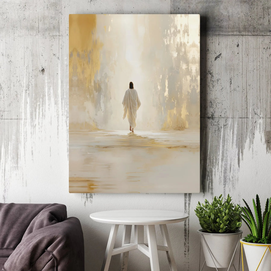 Jesus Walking Away Canvas Wall Art | Abstract Religious Painting | Premium Gallery-Wrapped Print | Spiritual Home Decor Gift