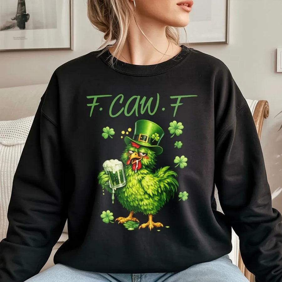 St. Patrick's Day Sweatshirt | Funny Drinking Chicken Design | Premium Cotton Blend | Gift for Irish Beer Lovers and Party Goers
