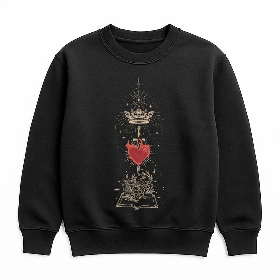Fantasy Reader Sweatshirt | Dark Academia Flaming Heart & Sword Graphic | Cozy Unisex Crewneck | Gift for Book Lovers