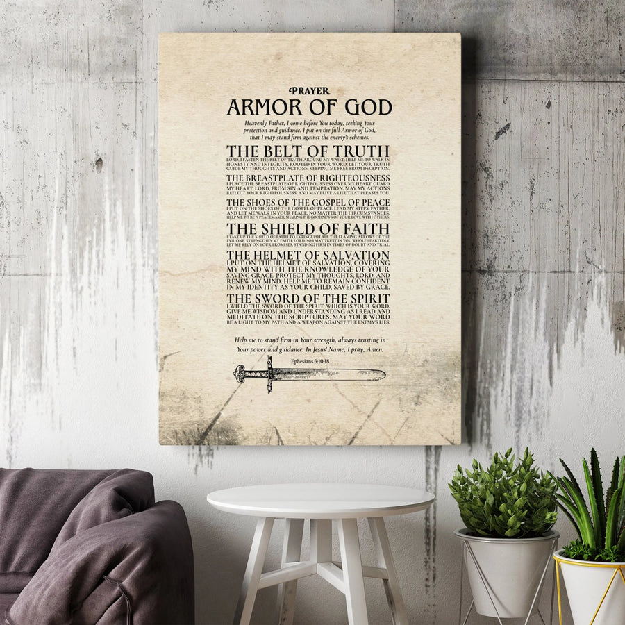 Armor Of God Canvas Print | Ephesians 6:10-18 Bible Verse Wall Art | Premium Gallery-Wrapped Christian Decor | Spiritual Gift For Home Or Office