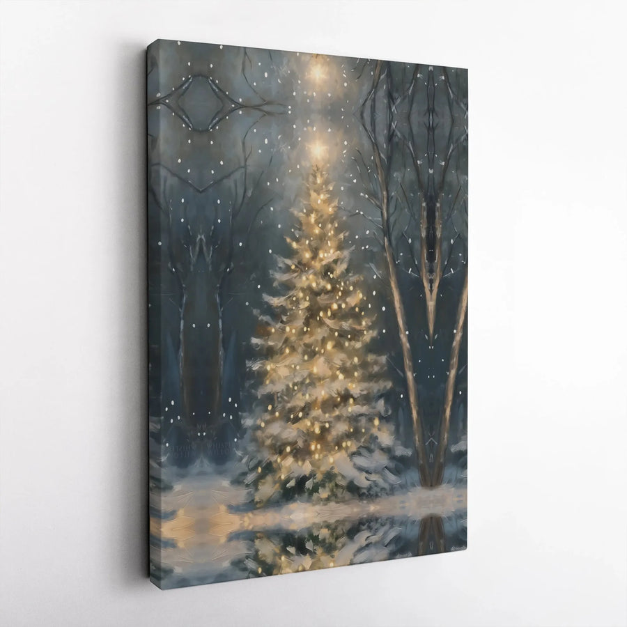 Christmas Tree Canvas Wall Art | Snowy Forest Winter Landscape | Gallery Wrapped Premium Print | Cozy Holiday Home Decor Gift