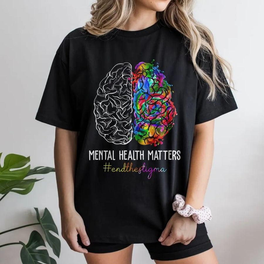 Mental Health Matters T-Shirt | Colorful Brain Art Pullover | Premium Cotton Blend | Unisex Positive Awareness Gift for Advocates
