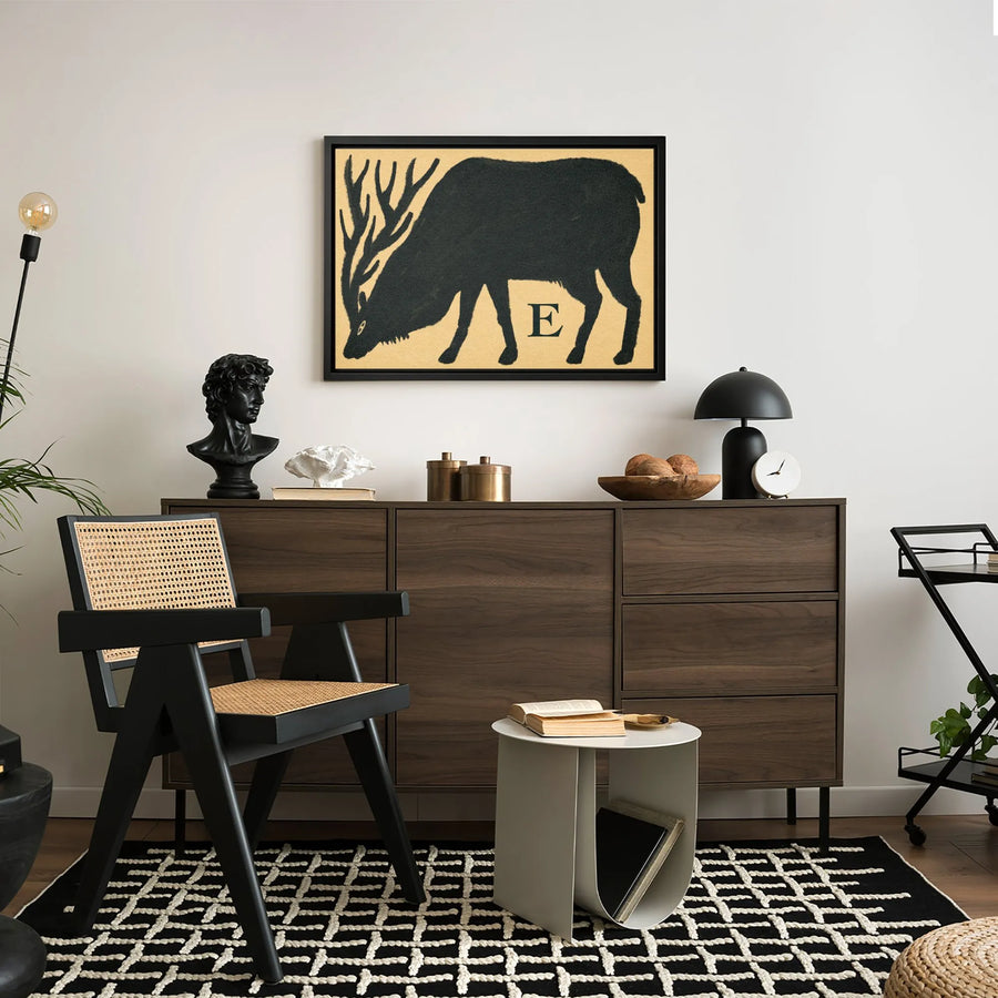 Black Elk Silhouette Wall Art | Minimalist Woodland Animal Canvas | Premium Gallery-Wrapped Print | Nature Inspired Modern Home Decor