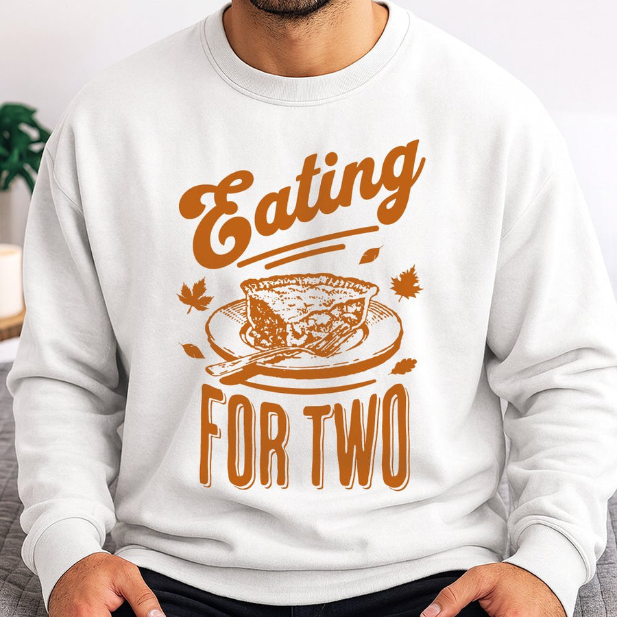 Eating For Two Pregnancy Announcement Sweatshirt | Thanksgiving Fall Baby Reveal | Cozy Cotton Blend Pullover | Cute Expectant Mom Gift