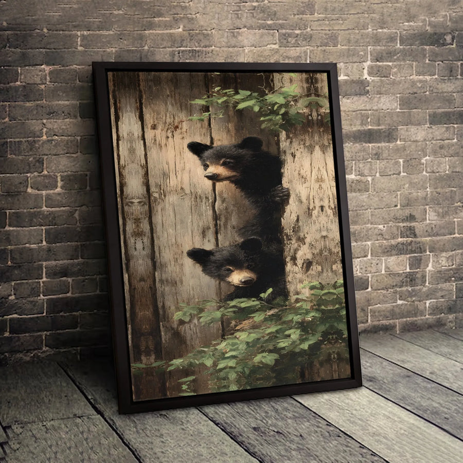 Black Bear Cubs Wall Art | Realistic Wildlife Forest Print | Premium 1.25-Inch Gallery Canvas | Rustic Nature Decor for Cabin or Home