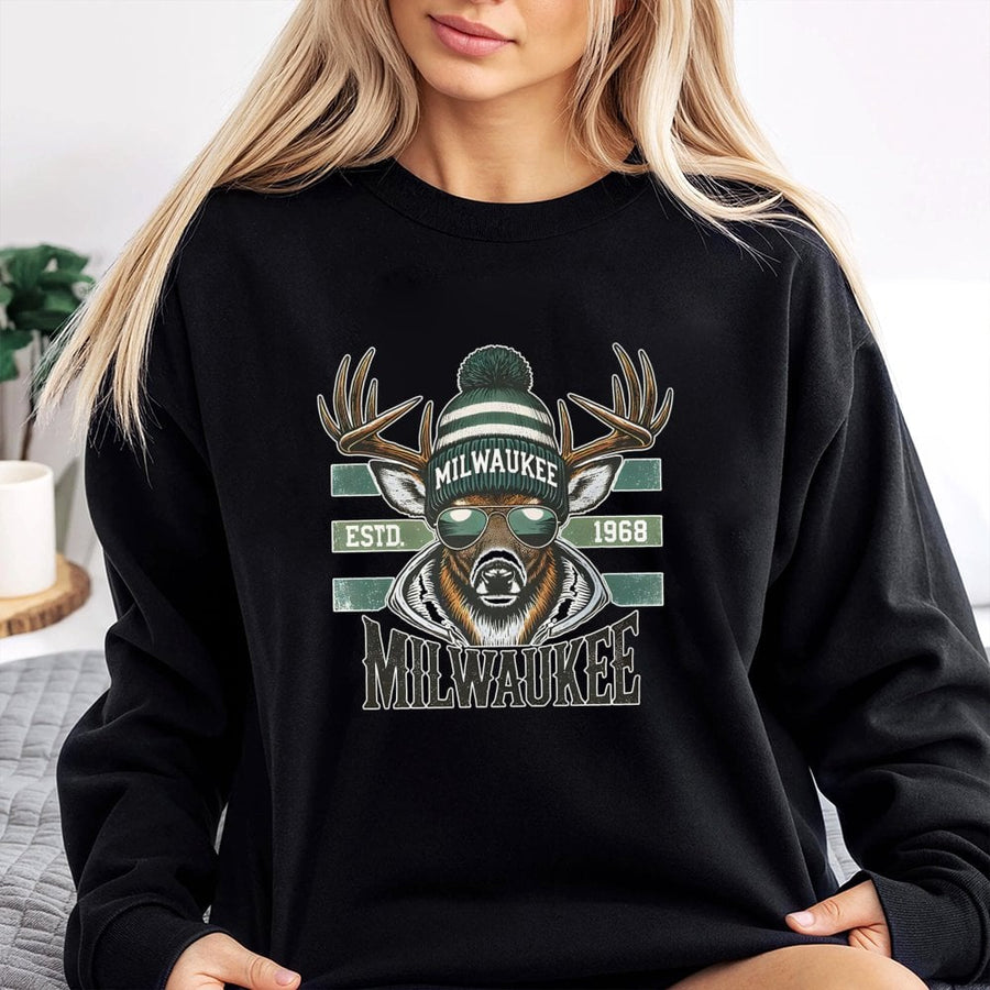 Milwaukee Deer Sweatshirt | Cool Buck with Beanie Graphic | Premium Cotton Blend | Unisex Sports Fan Gift for Basketball Lovers