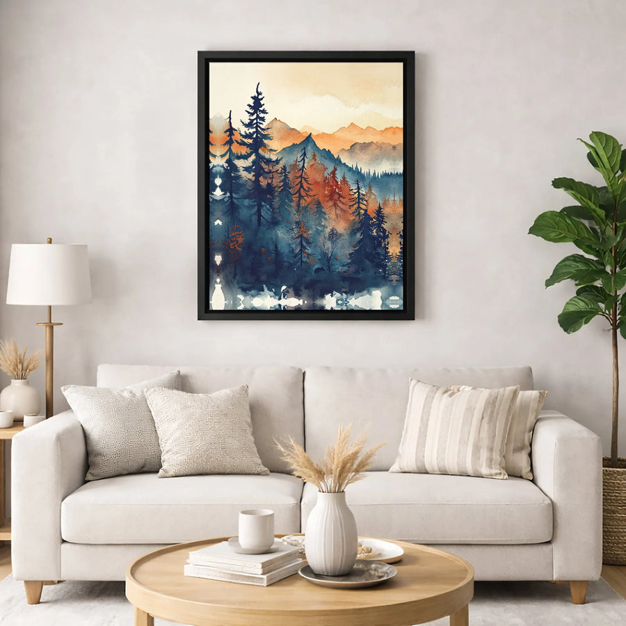 Abstract Mountain Forest Canvas Wall Art | Watercolor Nature Landscape Print | Premium 1.25-Inch Gallery Wrap | Modern Home Office Decor Gift