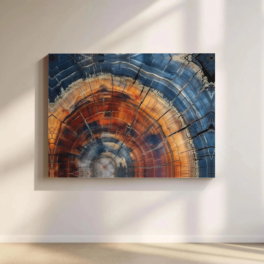 Abstract Wood Grain Canvas Art | Blue and Orange Tree Ring Print | Premium Gallery Wrap Canvas | Modern Rustic Home Decor Gift