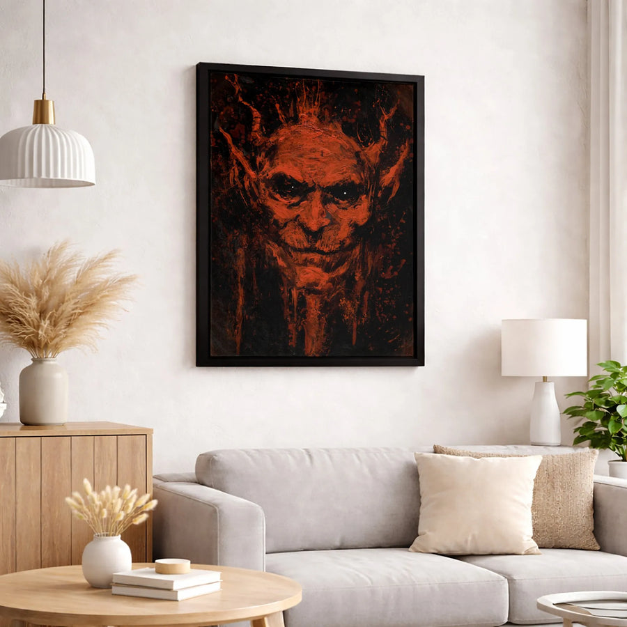 Red Devil Portrait Canvas | Gothic Horror Oil Painting Style | Premium 1.25" Gallery Wrap | Dark Fantasy Wall Art for Home Decor