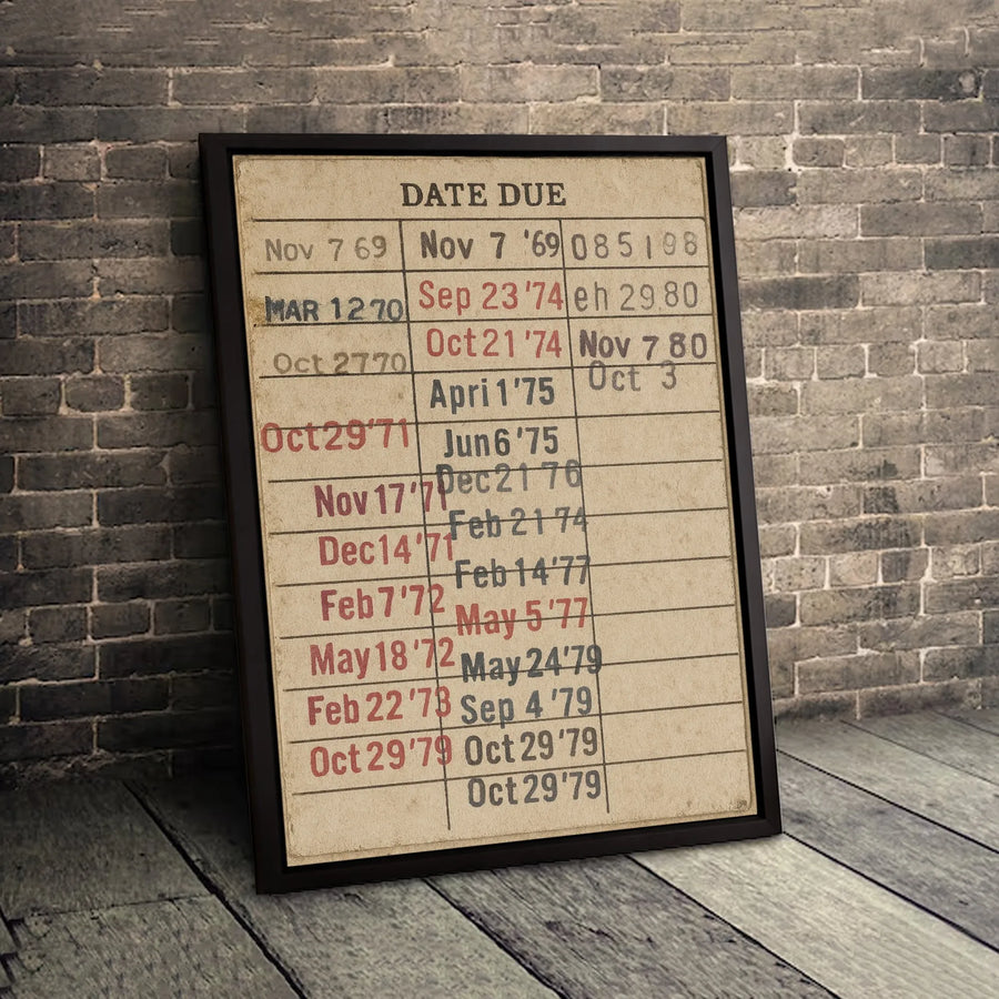Date Due Library Card Canvas Wall Art | Vintage Book Lover Decor | Gallery Quality Premium Print | Academic Office Or Home Library Gift