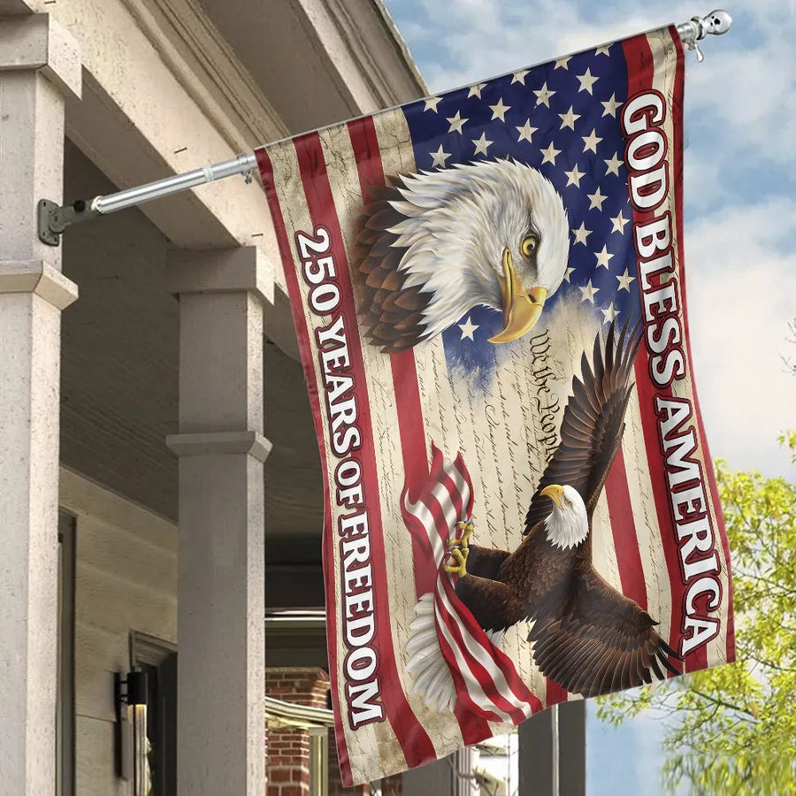 Patriotic American Flag House Flag | 250 Years of Freedom Eagle Design | Double Sided Weather Resistant Fabric | Outdoor Yard Decor Gift for Veterans