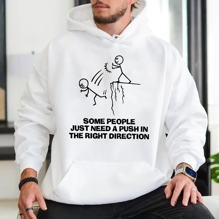 Sarcastic Stick Figure Hoodie | Funny Push Off a Cliff Graphic Tee | Soft Cotton Dark Humor Shirt | Edgy Gag Gift for Adults