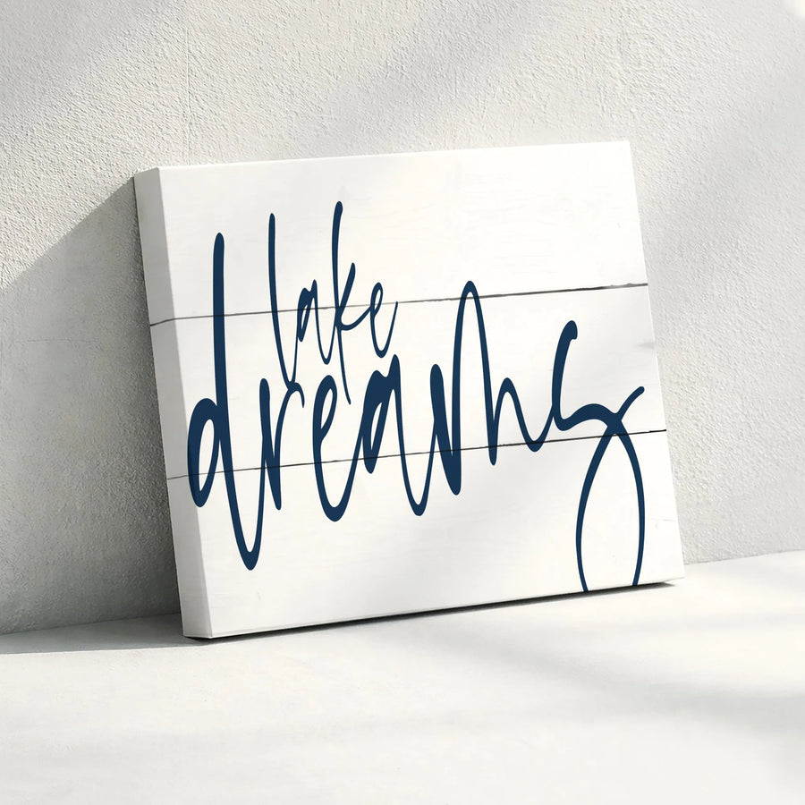 Lake Dreams Canvas Wall Art | Modern Farmhouse Cursive Script | Premium Gallery Quality Print | Gift for Lake House or Cabin Decor