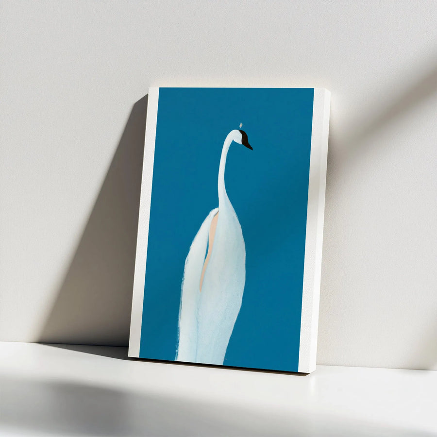 Elegant Swan Vertical Canvas | Modern Minimalist Bird Art Print | Premium 1.25" Thick Gallery Wrap | Contemporary Home Decor Gift for Bird Lovers