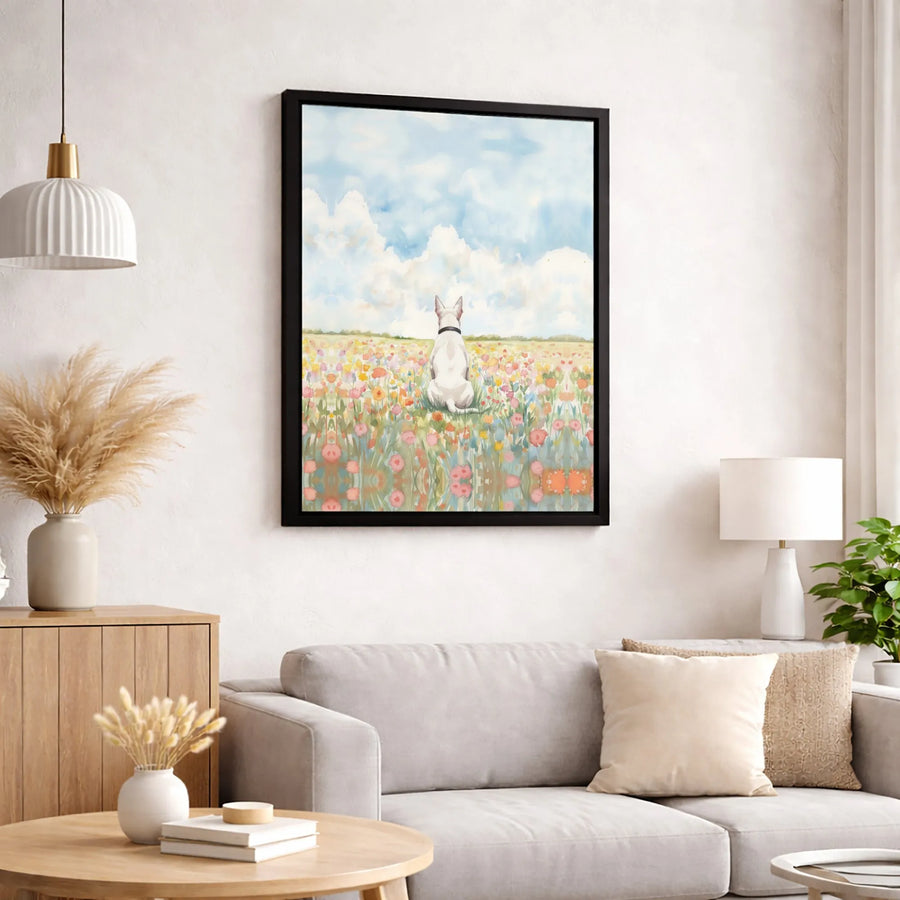 White Dog Canvas Wall Art | Watercolor Wildflower Meadow Portrait | 1.25-Inch Gallery Wrap | Premium Pet Lover Gift Home Decor