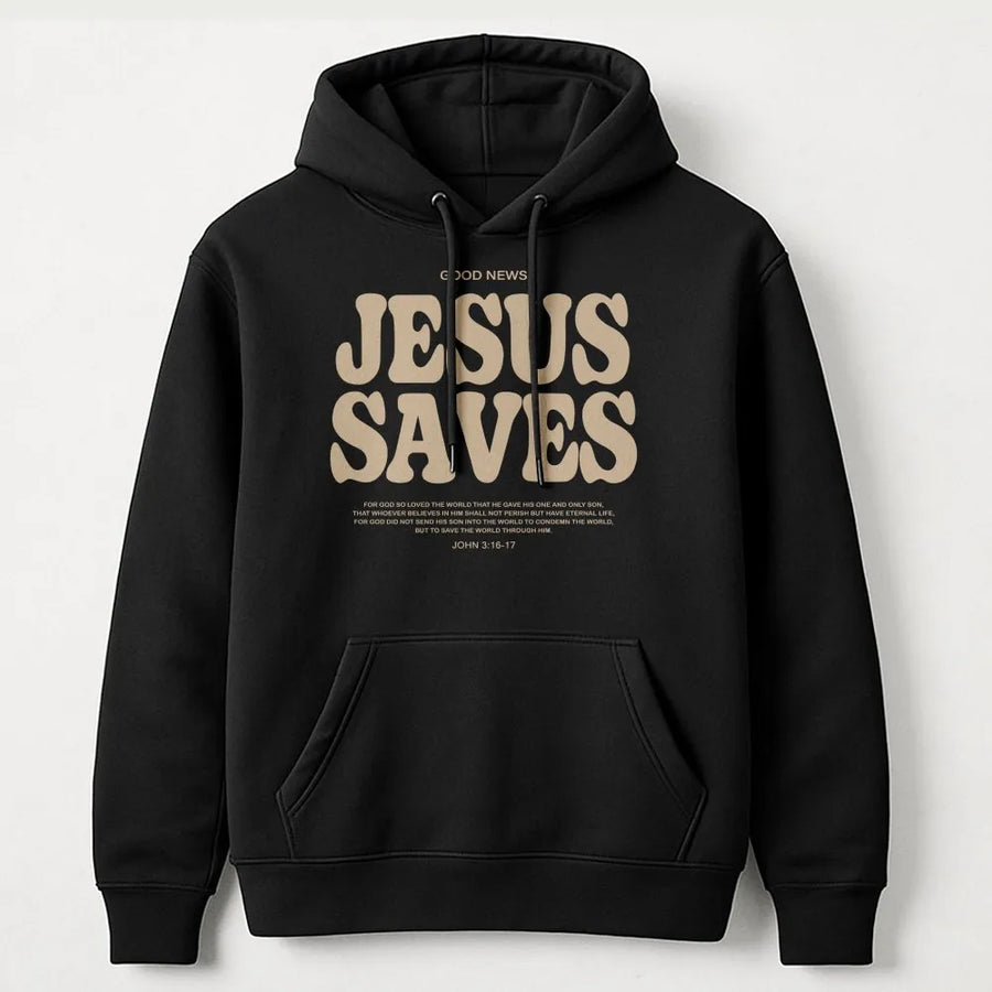 Jesus Saves Hoodie | Faith Based Bible Verse Graphic | Premium Cotton Blend | Christian Apparel Gift for Men and Women