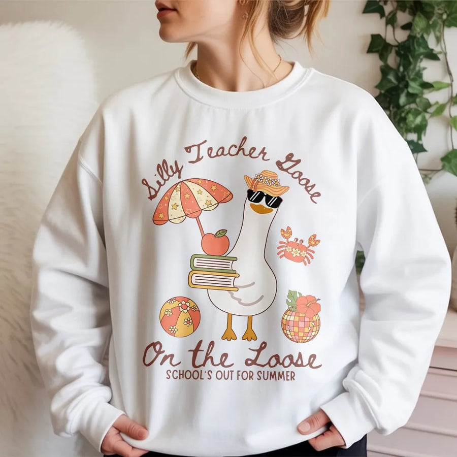 Funny Teacher Summer Shirt | Silly Goose On The Loose Graphic Tee | Premium Cotton | Last Day of School Teacher Gift