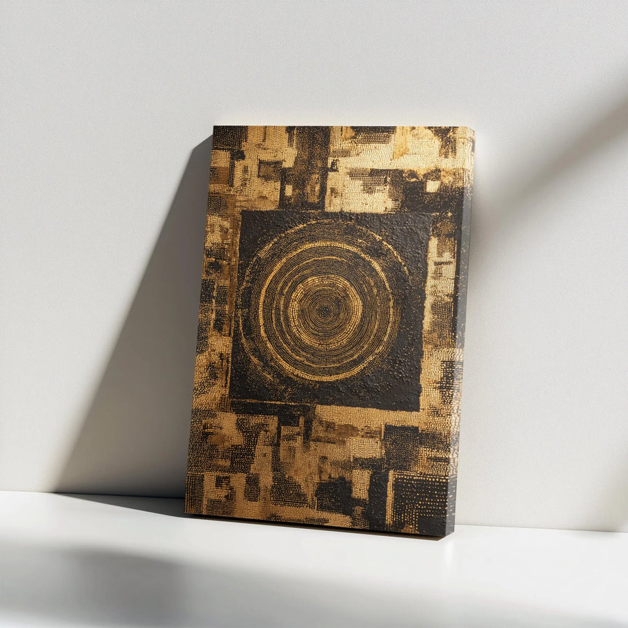 Abstract Gold and Black Canvas Print | Geometric Concentric Circles Textured Art | Premium Gallery Wrapped Wall Decor | Modern Home Office Gift