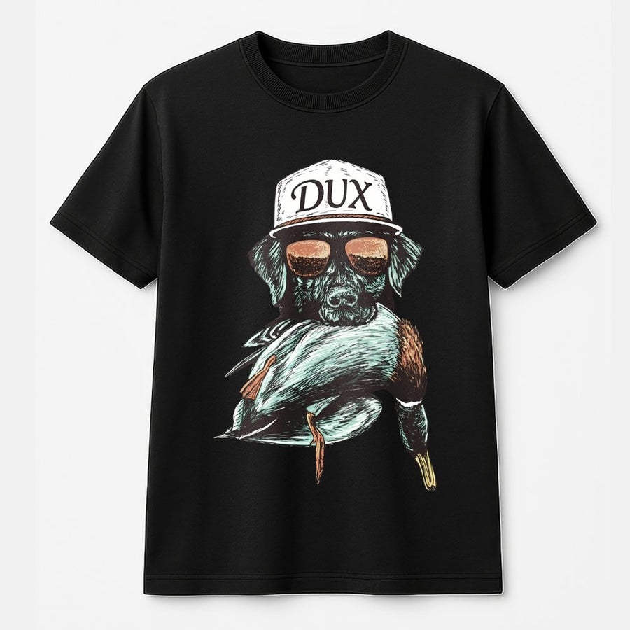 Labrador Retriever Duck Hunting T-Shirt | Retro Dux Graphic Print | Premium Soft Cotton Tee | Outdoor Waterfowl Gift for Hunters