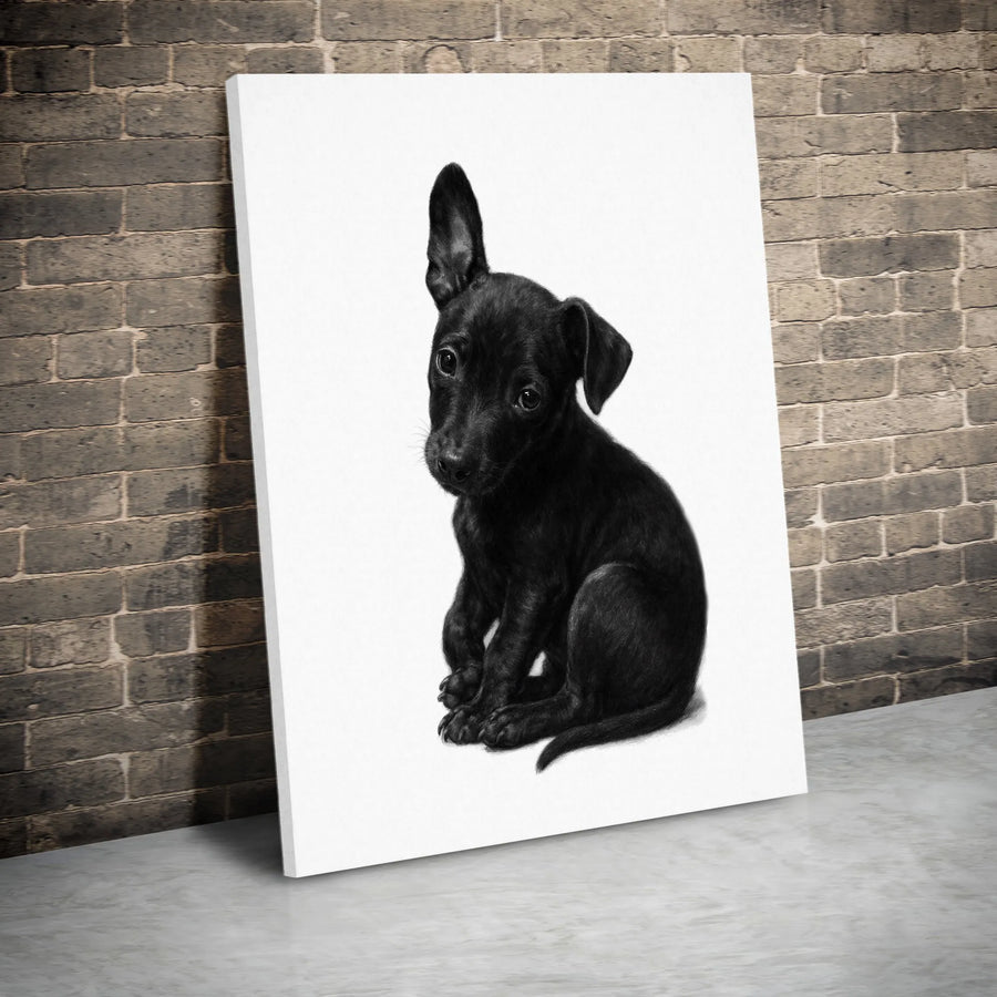 Black Puppy Canvas Wall Art | Realistic Charcoal Drawing Print | Premium Gallery-Wrapped Decor | Cute Dog Gift for Animal Lovers