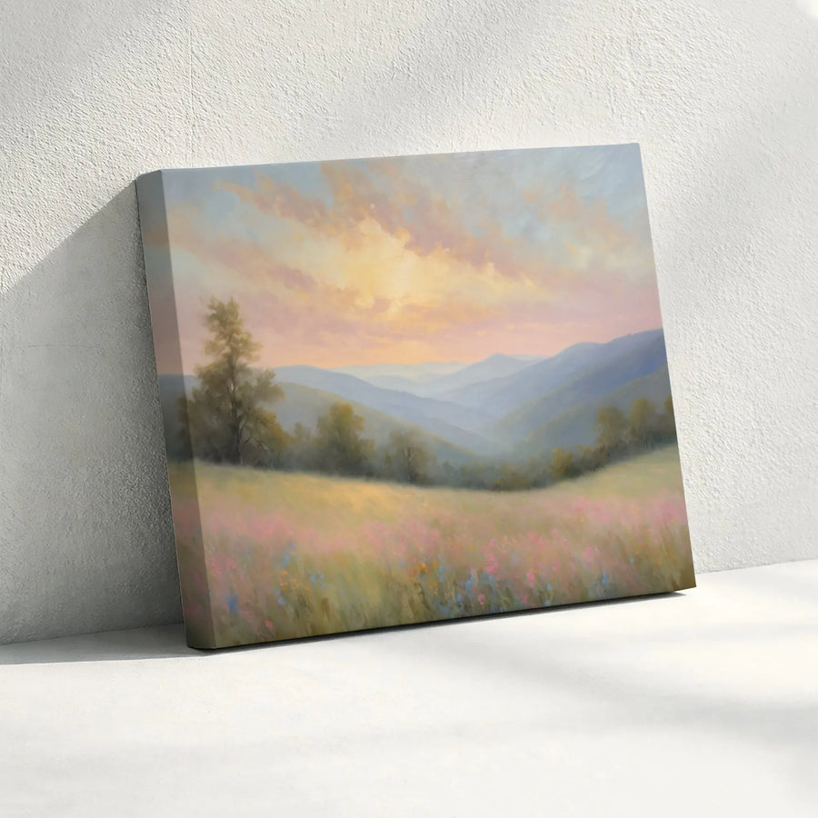 Rolling Hills Landscape Canvas Art | Wildflower Meadow Sunset Print | Premium Gallery-Wrapped 1.25" Decor | Nature Wall Art for Living Room