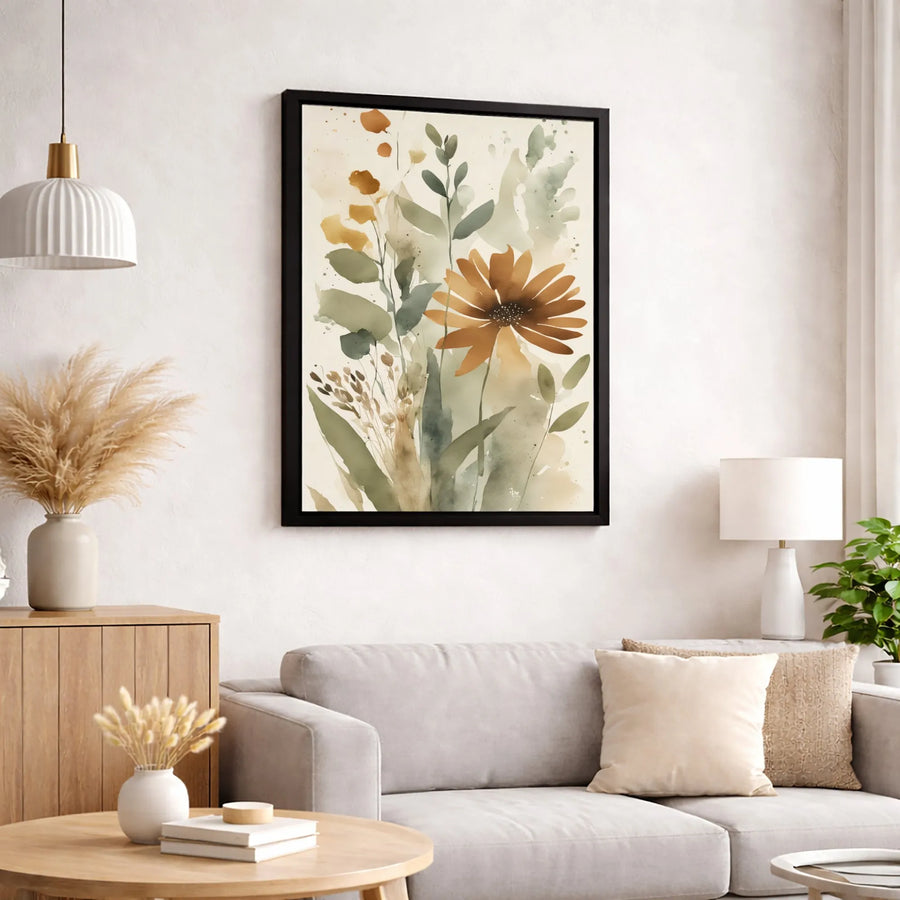Watercolor Botanical Wall Art | Earthy Tone Wildflower Canvas | Premium Fade-Resistant Gallery Wrap | Modern Home Decor Gift