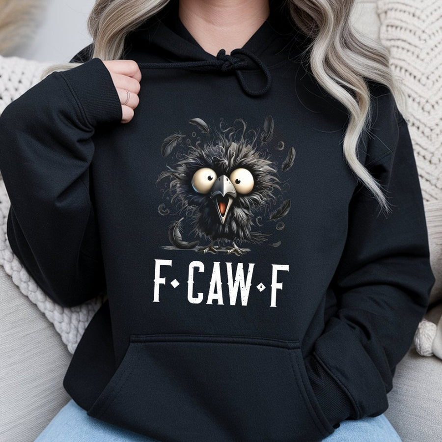 F-Caw-F Crow Graphic Hoodie | Funny Raven Bird Pun Design | Soft Cotton-Polyester Blend | Quirky Gift for Bird Lovers & Gothic Style Fans