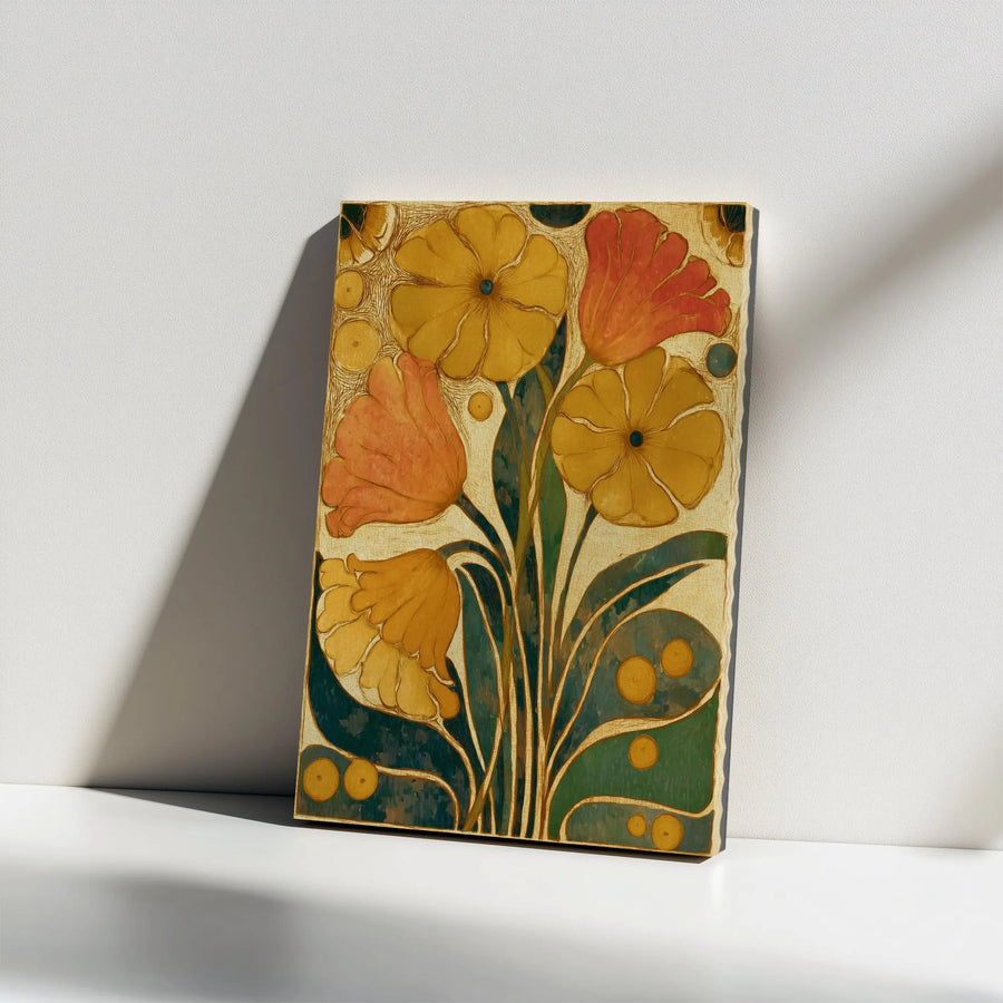 Vintage Floral Vertical Canvas | Art Nouveau Botanical Illustration | Premium High-Resolution Print | Living Room Wall Decor Gift