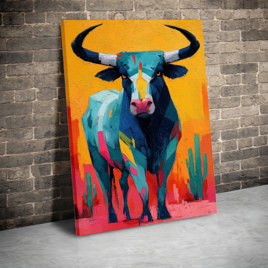 Southwestern Bull Wall Art | Abstract Desert Cattle Canvas Print | Premium Gallery-Wrapped Decor | Modern Animal Home Decor Gift