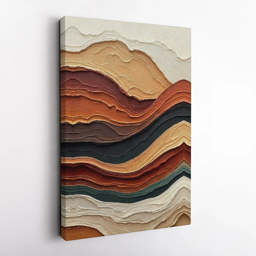 Abstract Earth Tones Wall Art | Textured Wavy Layered Lines Print | 1.25 Inch Gallery Wrap Canvas | Modern Minimalist Home Decor Gift