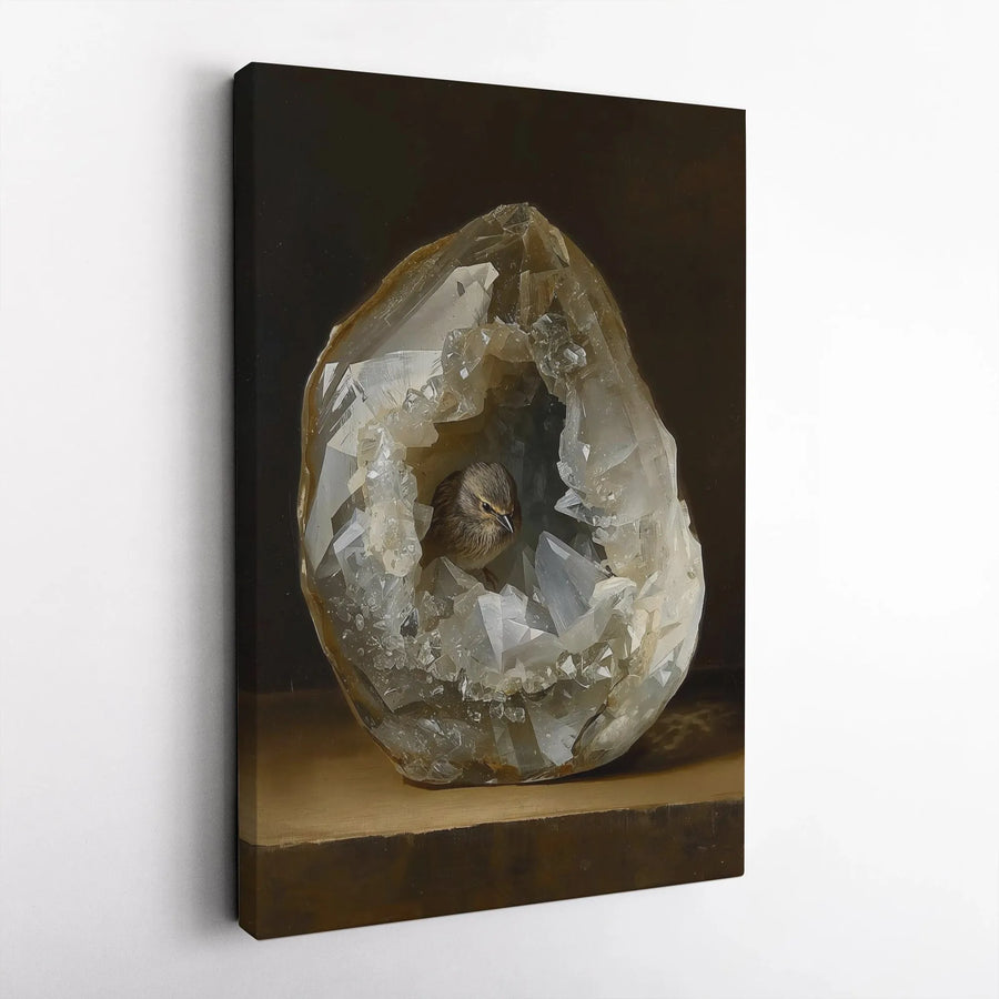 Bird in Quartz Crystal Geode Canvas | Surreal Nature Fine Art Print | Gallery Quality 1.25" Profile | Unique Gift for Crystal and Bird Lovers