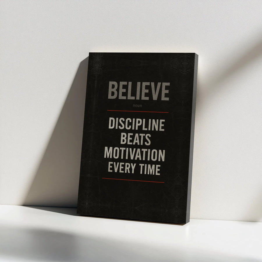 Discipline Beats Motivation Canvas Print | Inspirational Quote Wall Art | Premium Gallery Wrapped Canvas | Home Gym & Office Decor Gift