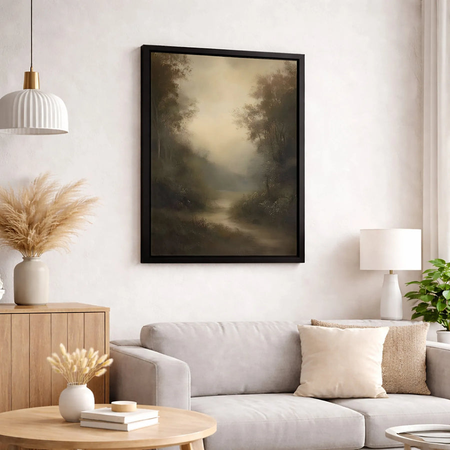 Misty Forest Path Canvas Wall Art | Moody Landscape Nature Print | 1.25-Inch Gallery-Wrapped Profile | Premium Home & Office Decor
