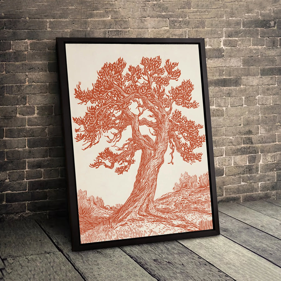 Gnarled Tree Canvas Wall Art | Rustic Linocut Style Botanical Print | Premium Gallery-Wrapped Canvas | Modern Minimalist Home Decor Gift