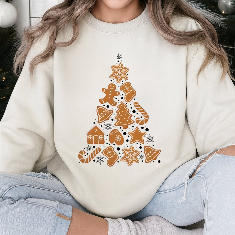 Gingerbread Christmas Tree Sweatshirt | Cute Holiday Cookie Graphic | Soft Cotton Blend Unisex Pullover | Festive Winter Gift for Baker