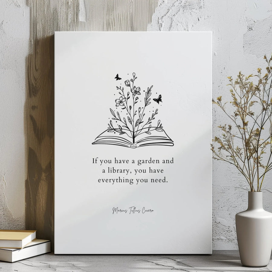 Cicero Quote Wall Art | Literary Garden Line Art Canvas | Premium Gallery Wrapped Decor | Book Lover Gift for Library or Home Office