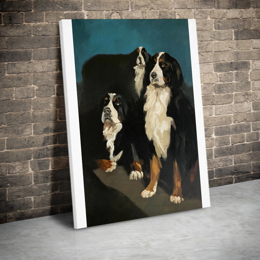 Bernese Mountain Dog Canvas Art | Classic Trio Dog Portrait | Premium Gallery Wrapped Canvas | Collector's Gift for Berner Owner