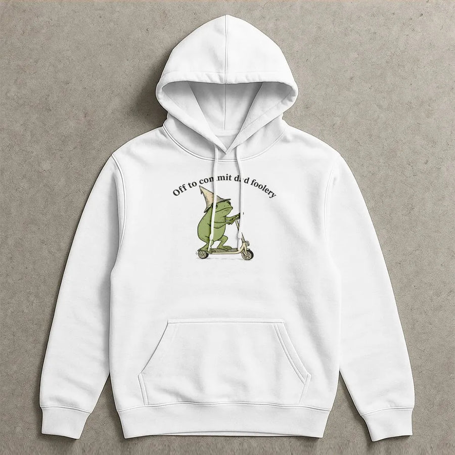 Funny Frog Dad Hoodie | 'Off to Commit Dad Foolery' Graphic Tee | Premium Comfort Colors Cotton | Humorous Gift for Dad, Father's Day, New Father