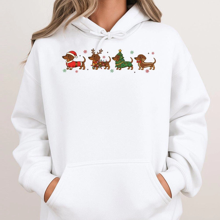 Christmas Dachshund Hoodie | Cute Wiener Dog Holiday Graphic | Cotton-Poly Premium Sweatshirt | Gift for Dog Lover Women Men