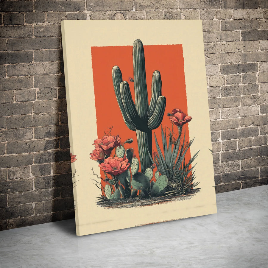 Saguaro Cactus Wall Art | Desert Botanical Illustration | Premium Gallery Wrapped Canvas | Southwestern Home Decor Gift