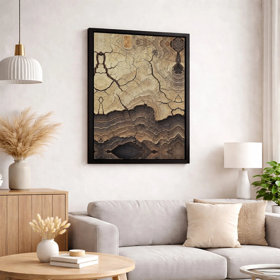 Abstract Cracked Wood Grain Canvas | Rustic Earth Tone Wall Art | 1.25-Inch Gallery Wrap Profile | Modern Farmhouse Home Office Decor