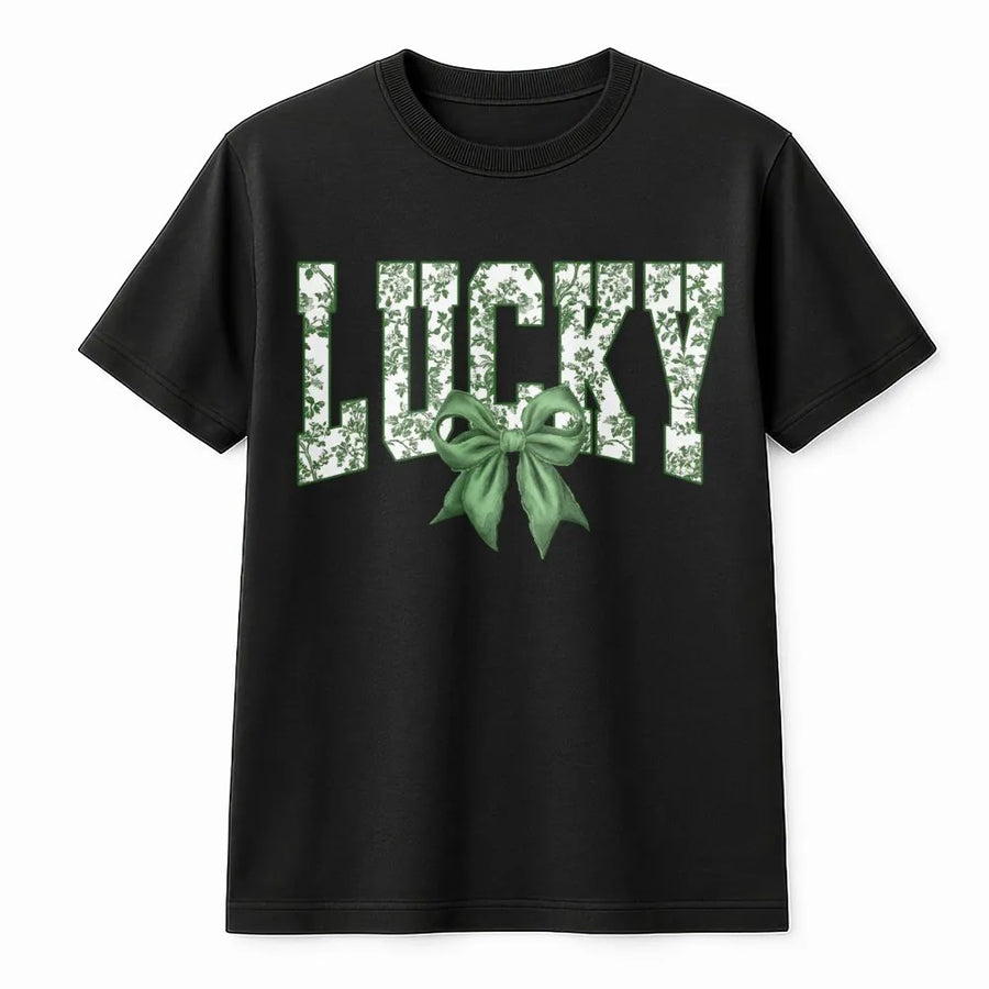 Lucky St. Patrick's Day T-Shirt | Coquette Aesthetic Green Bow Graphic | Premium Soft Cotton Tee | Cute Gift for Women & Teens