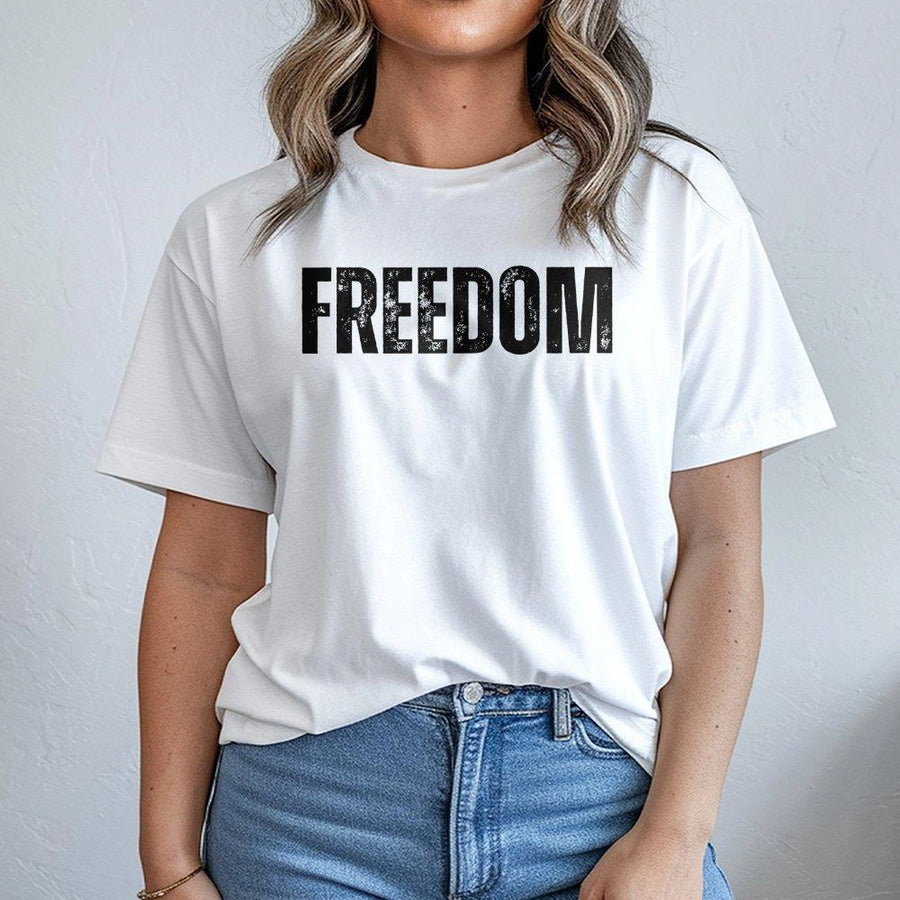 Freedom T-Shirt | Distressed Typography Graphic Tee | 100% Cotton Premium Quality | Patriotic Apparel for Men and Women