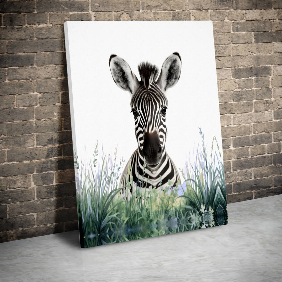 Zebra Canvas Wall Art | Cute Baby Animal Watercolor Portrait | Premium Gallery Wrap Canvas | Safari Nursery Decor & Kids Room Gift