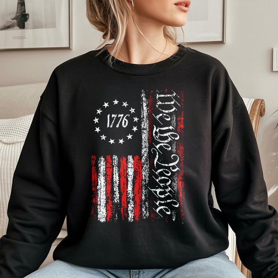 1776 We The People Sweatshirt | Distressed American Flag Patriotic Design | Premium Cotton Blend | Unisex Gift for Proud Americans