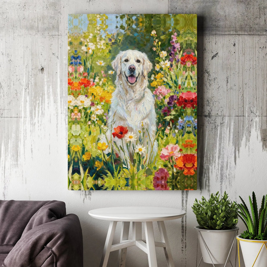 Golden Retriever Canvas Wall Art | Impressionist Wildflower Garden Painting | Premium Thick Gallery Wrap | Gift for Dog Lover