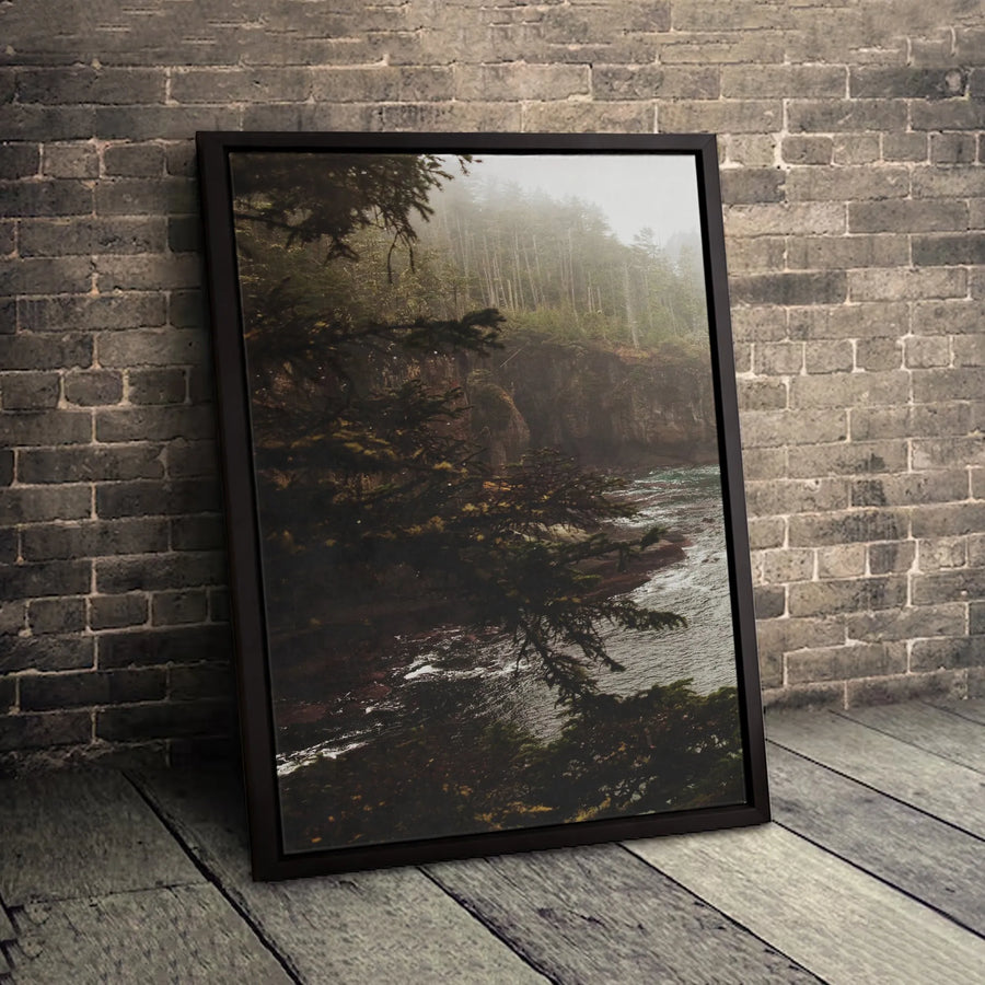 Pacific Northwest Coastal Canvas Art | Moody Foggy Ocean Cliffs | 1.25 Inch Premium Gallery Wrap | Nature Wall Decor Gift for Nature Lovers