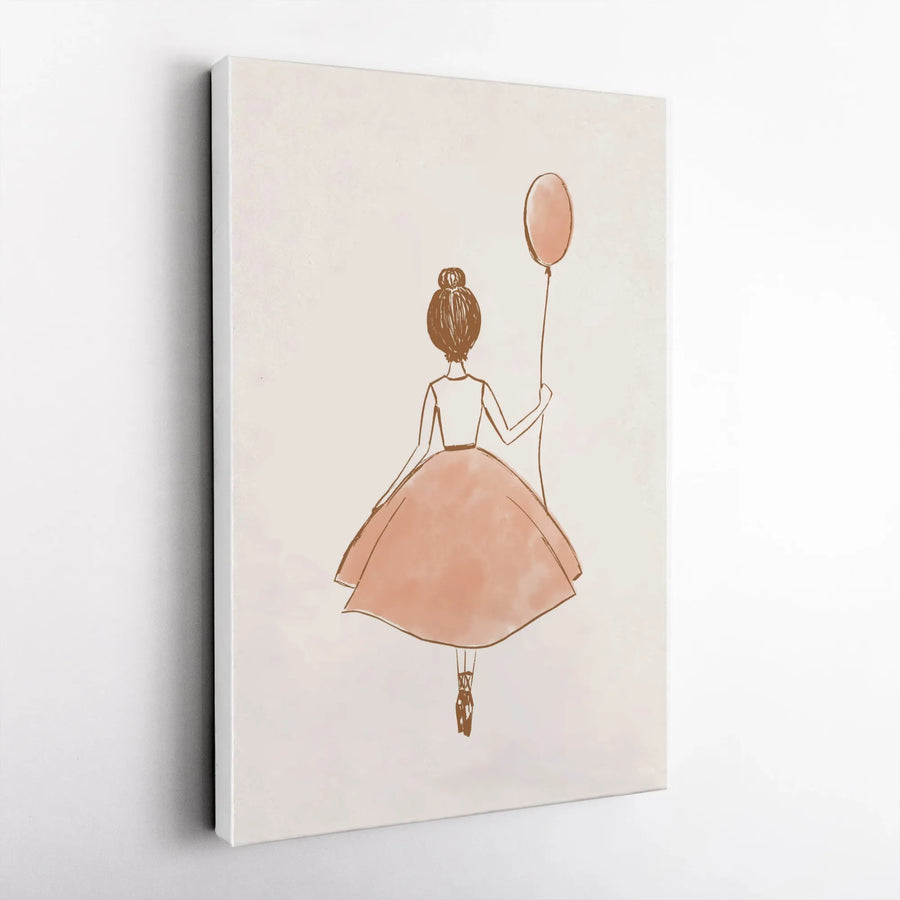 Ballerina Vertical Canvas | Minimalist Dancer with Balloon Sketch | Premium Thick Gallery Wrap Art | Girls Nursery Decor Gift