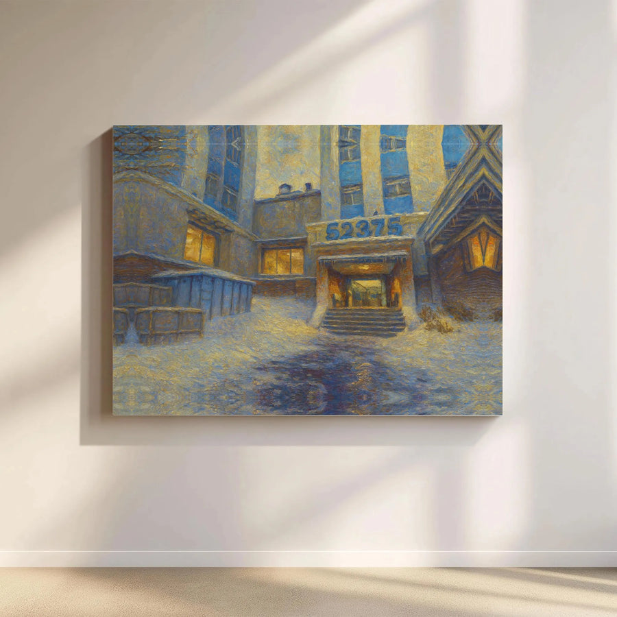 Winter Building Canvas Print | Impressionist Snowy Landscape Art | Premium Gallery Wrap Canvas | Atmospheric Wall Decor Gift for Home